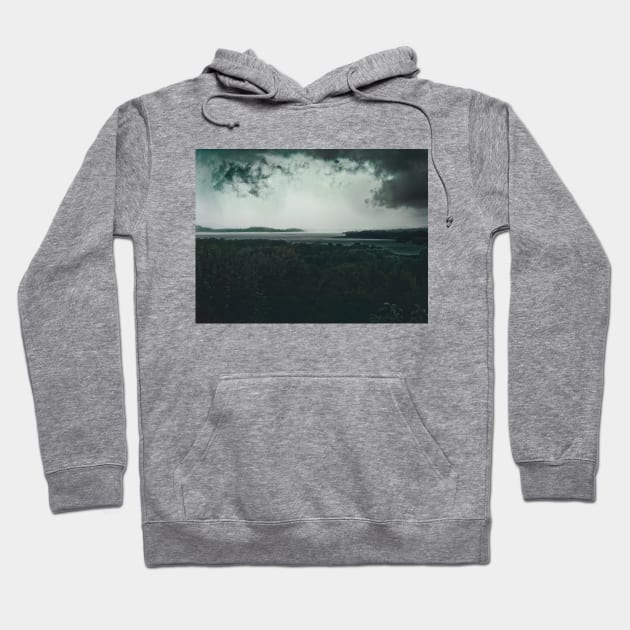 Foggy lake and mountains landscape photography Hoodie by marghe41